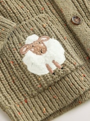 Khaki Green Sheep Character Cardigan (3mths-7yrs) - Image 3 of 4