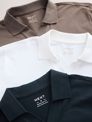 Brown/Navy/White Short Sleeve Pique Polo Shirts 3 Pack - Image 5 of 6