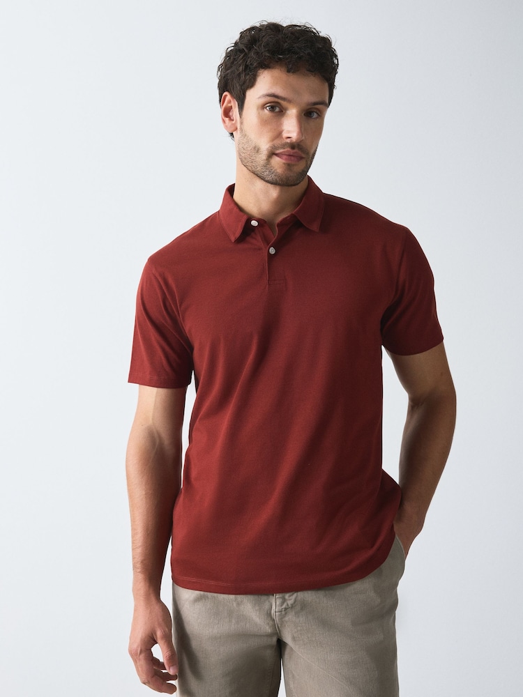 Rust Red/Ecru/Khaki Green Plain Motionflex Short Sleeve Jersey Polo Shirts 3 Pack - Image 2 of 9 Rust Red/Ecru/Khaki Green Plain Motionflex Short Sleeve Jersey Polo Shirts 3 Pack - Image 2 of 9