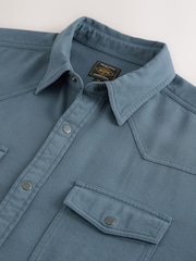 Blue Western Styling Textured Twin Pocket Short Sleeve Shirt - Image 9 of 9