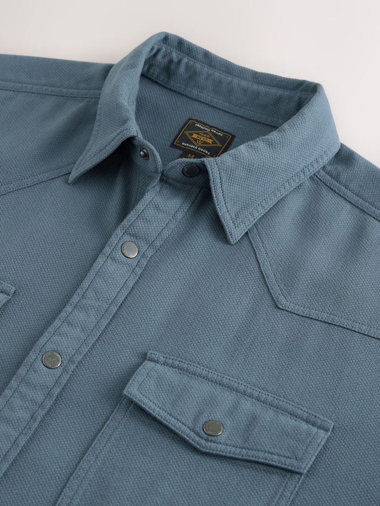 Blue Western Styling Textured Twin Pocket Short Sleeve Shirt - Image 9 of 9 Blue Western Styling Textured Twin Pocket Short Sleeve Shirt - Image 9 of 9