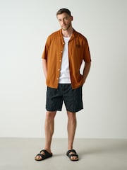 Rust Brown Leaf Relaxed Fit Back Print Revere Collar Short Sleeve Shirt - Image 2 of 6