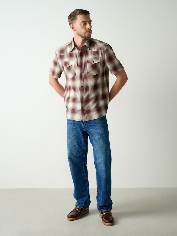 Red Check Western Styling Short Sleeve Shirt - Image 2 of 5