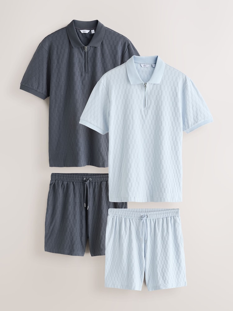 Blue/Grey Textured Jersey Co-ord Set - Image 1 of 13