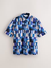 Blue Patchwork Print Short Sleeve Shirt - Image 1 of 3