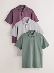 Purple/Grey/Sage Green Plain Motionflex Short Sleeve Jersey Polo Shirts 3 Pack - Image 1 of 9