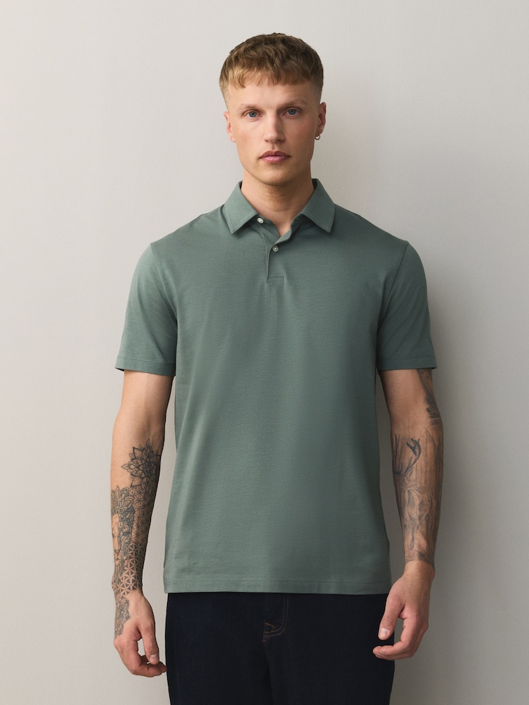 Purple/Grey/Sage Green Plain Motionflex Short Sleeve Jersey Polo Shirts 3 Pack - Image 9 of 9