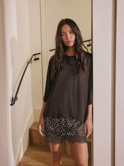 Chocolate Brown Spot Lace Detail Short Pyjamas Set - Image 1 of 6