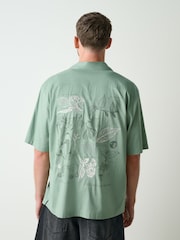 Blue Relaxed Fit Back Print Revere Collar Short Sleeve Shirt - Image 1 of 7