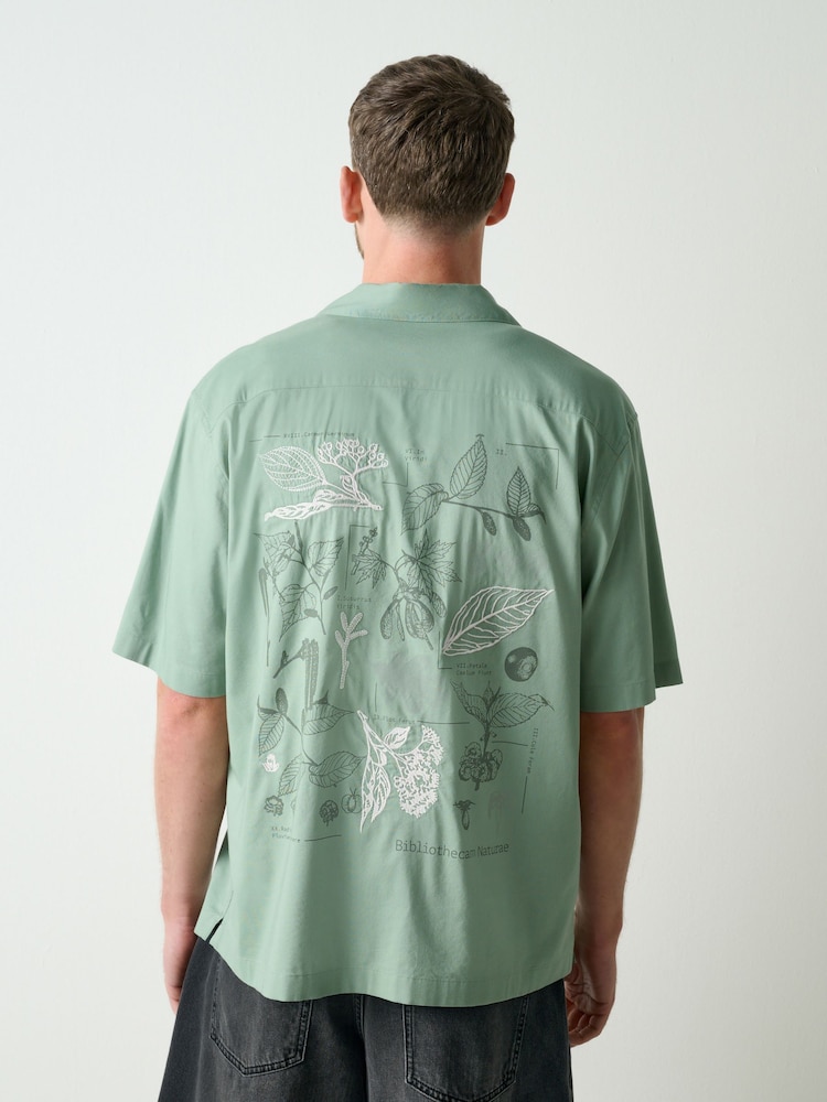 Blue Relaxed Fit Back Print Revere Collar Short Sleeve Shirt - Image 1 of 7