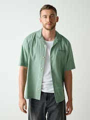 Blue Relaxed Fit Back Print Revere Collar Short Sleeve Shirt - Image 2 of 7