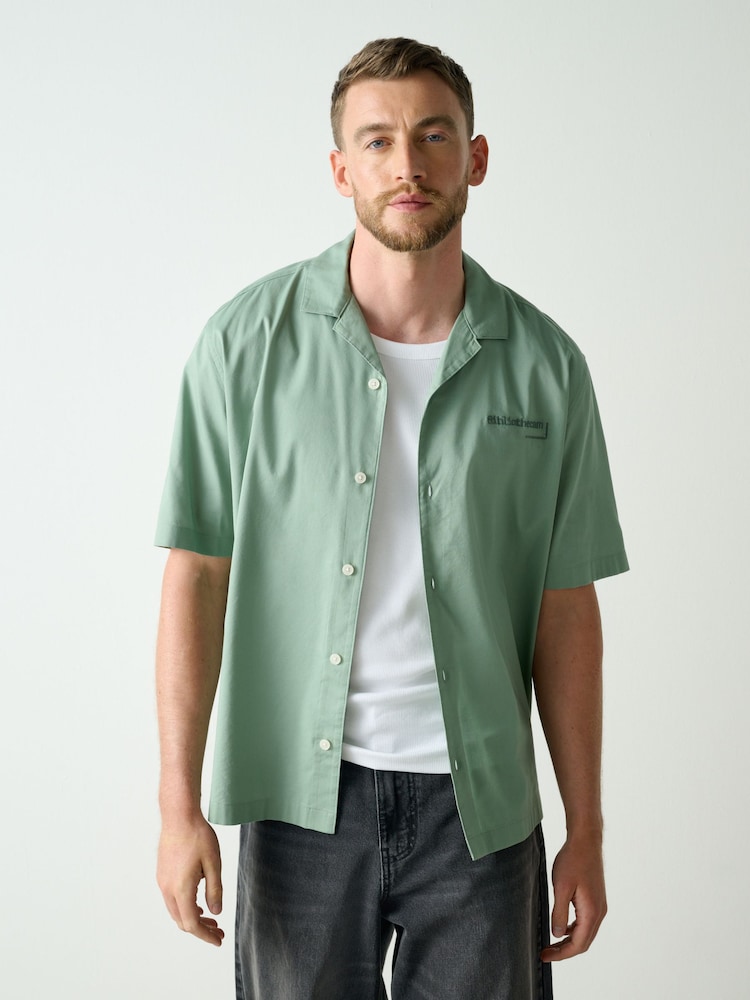 Blue Relaxed Fit Back Print Revere Collar Short Sleeve Shirt - Image 2 of 7
