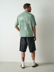 Blue Relaxed Fit Back Print Revere Collar Short Sleeve Shirt - Image 3 of 7