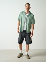 Blue Relaxed Fit Back Print Revere Collar Short Sleeve Shirt - Image 4 of 7