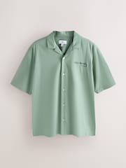 Blue Relaxed Fit Back Print Revere Collar Short Sleeve Shirt - Image 8 of 11