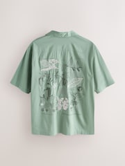 Blue Relaxed Fit Back Print Revere Collar Short Sleeve Shirt - Image 9 of 11
