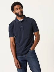 FatFace Navy Short Sleeve Pique Polo Shirt - Image 1 of 6