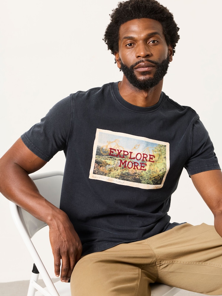 FatFace Washed Black Explore More Graphic T-Shirt - Image 1 of 6
