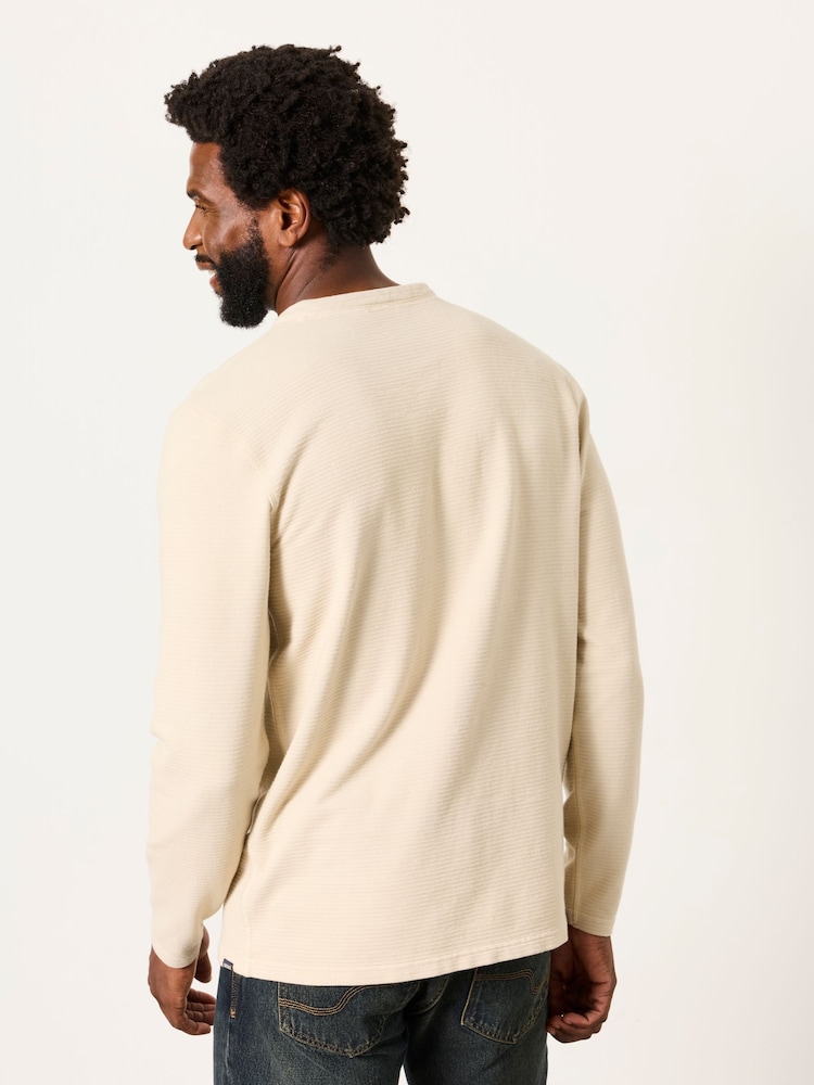 FatFace Henley Stone Long Sleeve Textured T-Shirt - Image 2 of 6