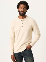 FatFace Henley Stone Long Sleeve Textured T-Shirt - Image 3 of 6