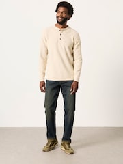 FatFace Henley Stone Long Sleeve Textured T-Shirt - Image 4 of 6