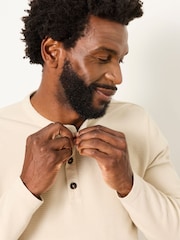 FatFace Henley Stone Long Sleeve Textured T-Shirt - Image 5 of 6
