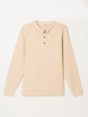 FatFace Henley Stone Long Sleeve Textured T-Shirt - Image 6 of 6