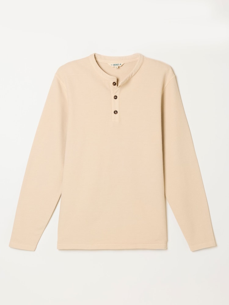 FatFace Henley Stone Long Sleeve Textured T-Shirt - Image 6 of 6