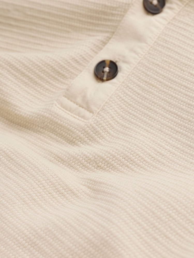FatFace Henley Stone Long Sleeve Textured T-Shirt - Image 7 of 7