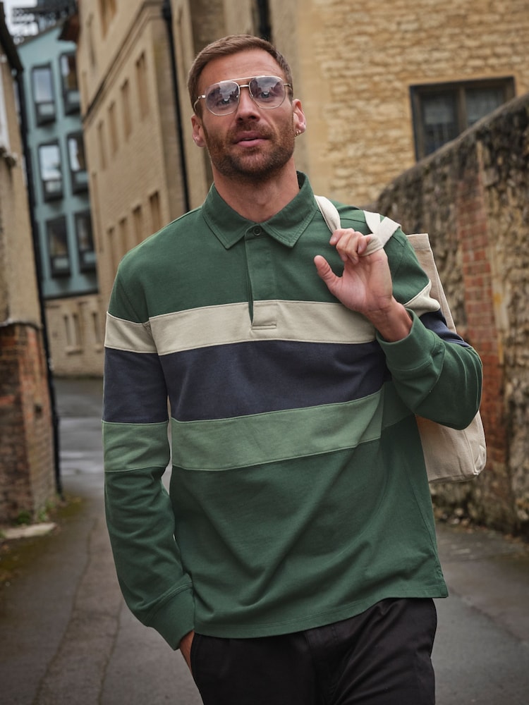 FatFace Dark Green Long Sleeve Chest Stripe Rugby - Image 1 of 7 FatFace Dark Green Long Sleeve Chest Stripe Rugby - Image 1 of 7