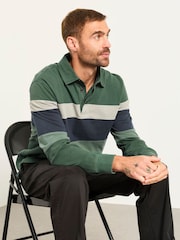 FatFace Dark Green Long Sleeve Chest Stripe Rugby - Image 6 of 7