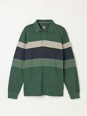 FatFace Dark Green Long Sleeve Chest Stripe Rugby - Image 7 of 7