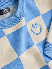 Bleu à damier - Pull col rond tricoté (3mths-7yrs) - Image 3 de 4