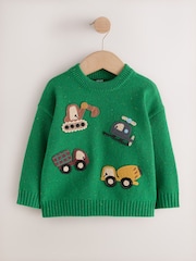 Green Transport Character Knitted Crew Neck Jumper (3mths-7yrs) - Image 1 of 4