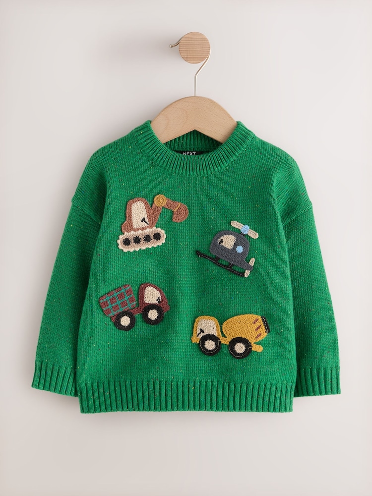 Green Transport Character Knitted Crew Neck Jumper (3mths-7yrs) - Image 1 of 4