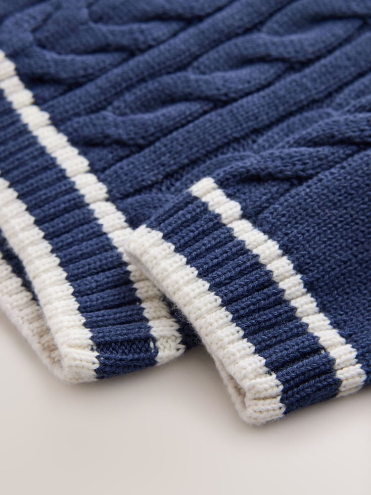 Navy Blue Cable Knit Varsity Jumper (3mths-7yrs) - Image 4 of 4