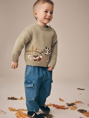 Sage Green Farm Character Knitted Crew Neck Jumper (3mths-7yrs) - Image 1 of 4
