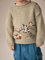 Sage Green Farm Character Knitted Crew Neck Jumper (3mths-7yrs) - Image 2 of 4