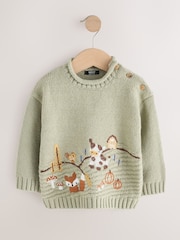 Sage Green Farm Character Knitted Crew Neck Jumper (3mths-7yrs) - Image 5 of 8
