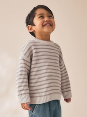 Neutral Chenille Stripe Knitted Crew Neck Jumper (3mths-7yrs) - Image 1 of 8