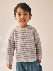 Neutral Chenille Stripe Knitted Crew Neck Jumper (3mths-7yrs) - Image 2 of 8