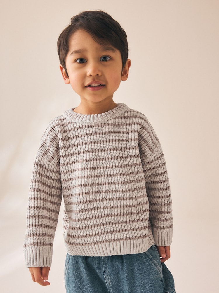 Neutral Chenille Stripe Knitted Crew Neck Jumper (3mths-7yrs) - Image 2 of 8