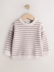 Neutral Chenille Stripe Knitted Crew Neck Jumper (3mths-7yrs) - Image 6 of 8