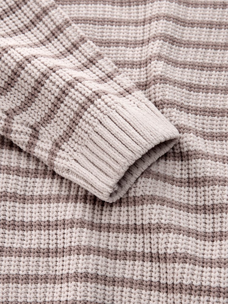 Neutral Chenille Stripe Knitted Crew Neck Jumper (3mths-7yrs) - Image 8 of 8