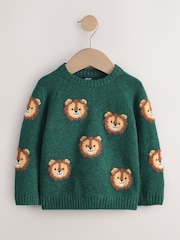 Green Lion All Over Character Knitted Crew Neck Jumper (3mths-7yrs) - Image 1 of 4