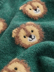 Green Lion All Over Character Knitted Crew Neck Jumper (3mths-7yrs) - Image 3 of 4