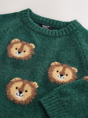 Green Lion All Over Character Knitted Crew Neck Jumper (3mths-7yrs) - Image 4 of 4