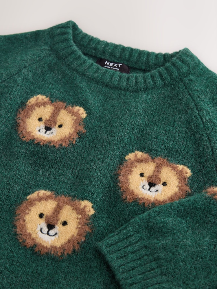 Green Lion All Over Character Knitted Crew Neck Jumper (3mths-7yrs) - Image 4 of 4 Green Lion All Over Character Knitted Crew Neck Jumper (3mths-7yrs) - Image 4 of 4
