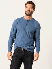 Denim azul - FatFace Long Sleeve Woodside T-Shirt - Imagen 1 de 5