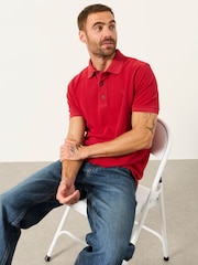 FatFace Cherry Red Short Sleeve Pique Polo Shirt - Image 3 of 5